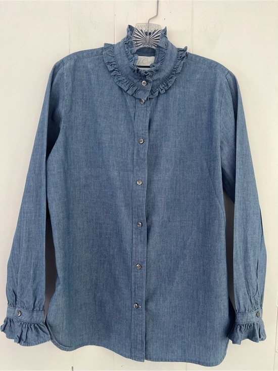 J. Crew Tops - J. Crew Classic Fit Ruffleneck Chambray Button Down Shirt Size 6